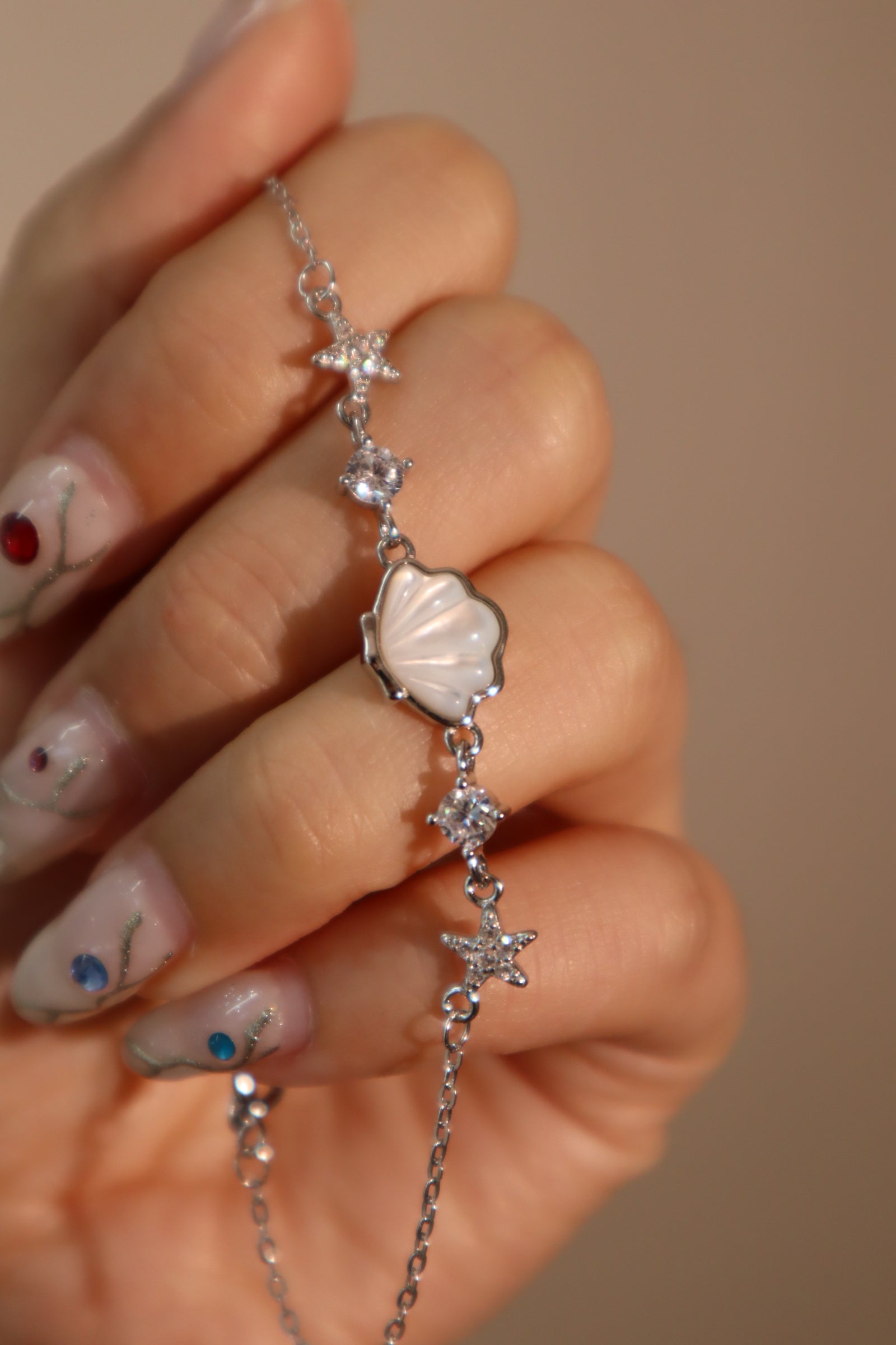 Unisex Bracelet Silver Sea Shell Zirconia Diamonds - 1