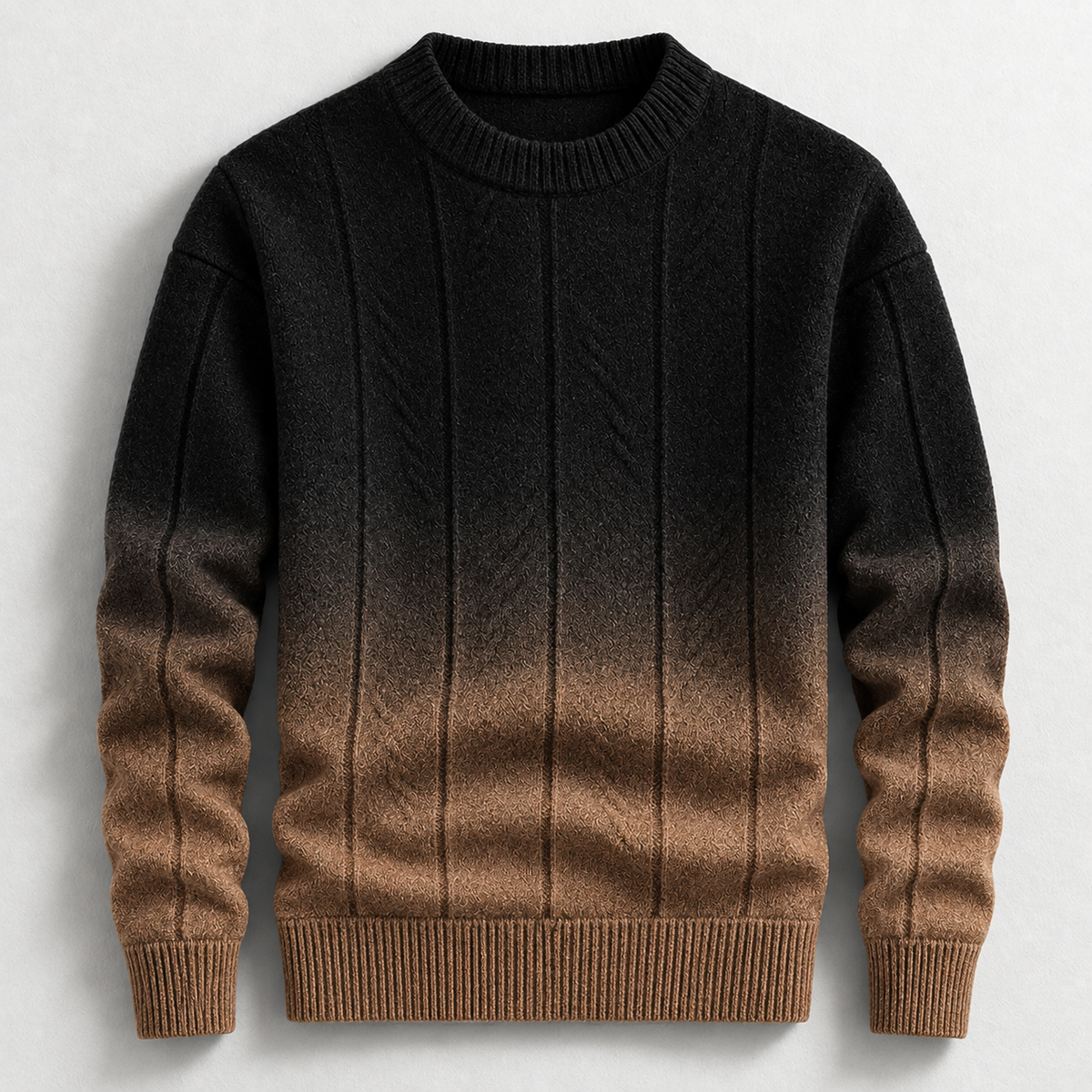 Men's Textured Ombre Crew-Neck Jumper in Coffee – front product view | Hensley London