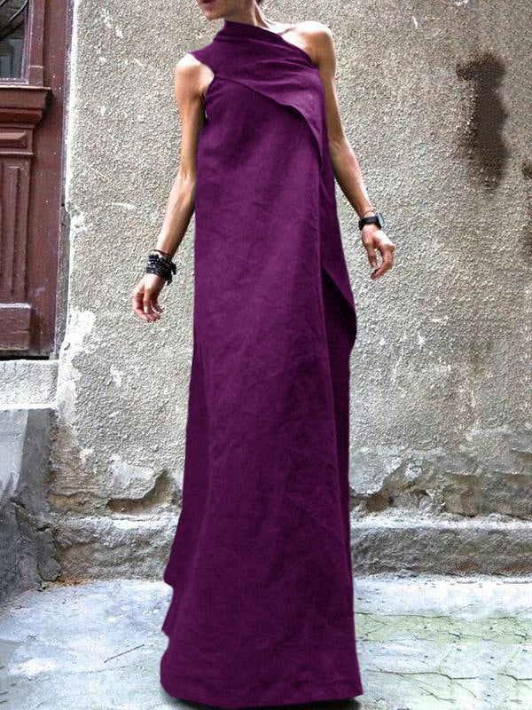 Women's Summer Dress Navy Cotton Linen Patchwork-6