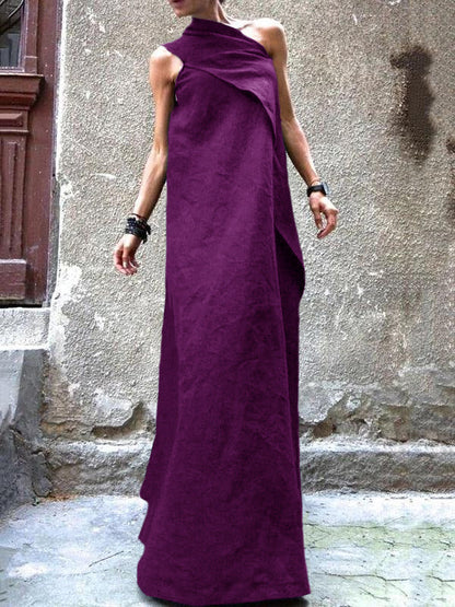 Women's Summer Dress Navy Cotton Linen Patchwork-6