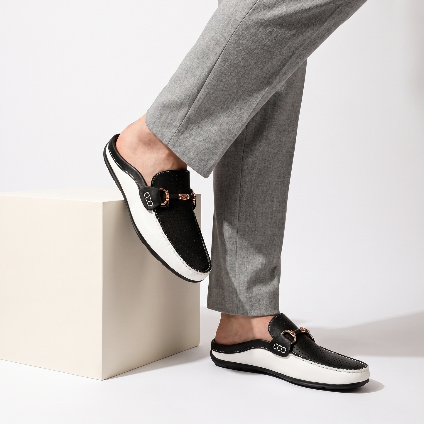 Men's Leather Open-Heel Driving Mules – side view | Hensley London