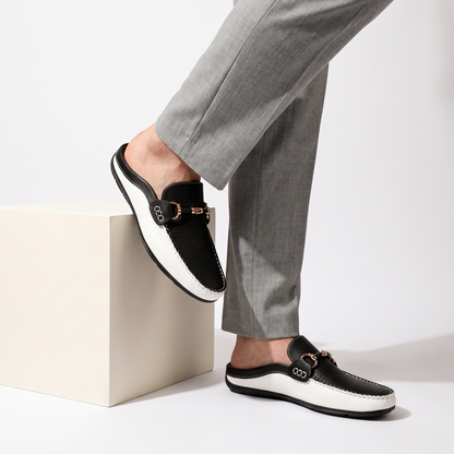 Men's Leather Open-Heel Driving Mules – side view | Hensley London