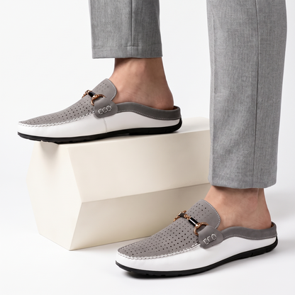 Men's Leather Open-Heel Driving Mules – back view | Hensley London