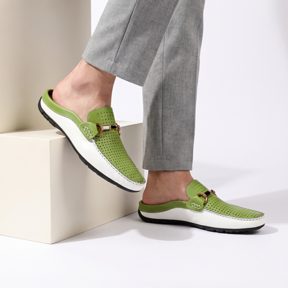 Men's Leather Open-Heel Driving Mules – detail view | Hensley London