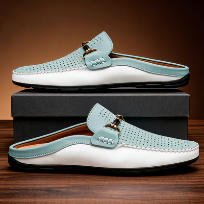 Men's Leather Open-Heel Driving Mules – sole detail | Hensley London