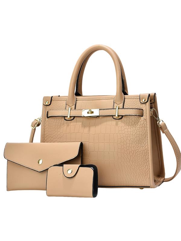 Women's Croc Embossed Crossbody Handbag Set in Khaki – front view | Hensley London