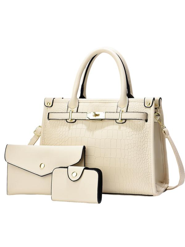 Women's Croc Embossed Crossbody Handbag Set in White – front view | Hensley London