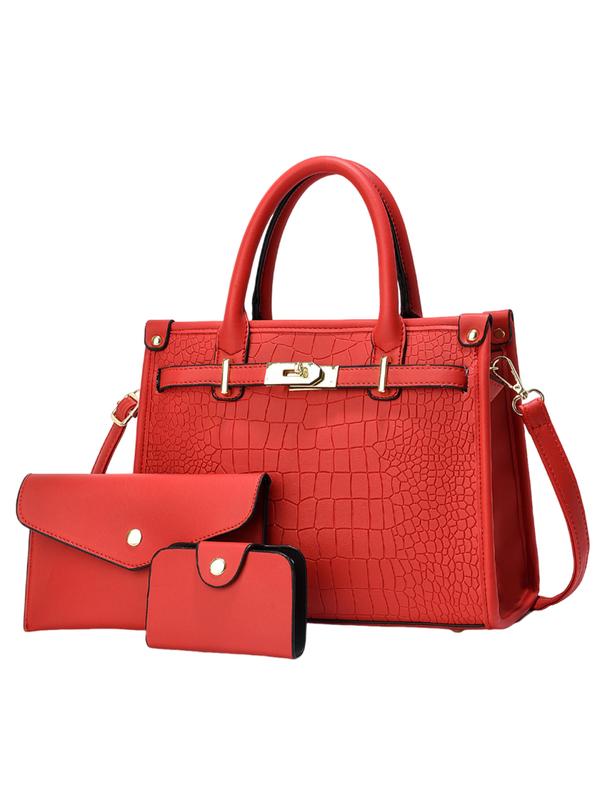 Women's Croc Embossed Crossbody Handbag Set in Red – front view | Hensley London
