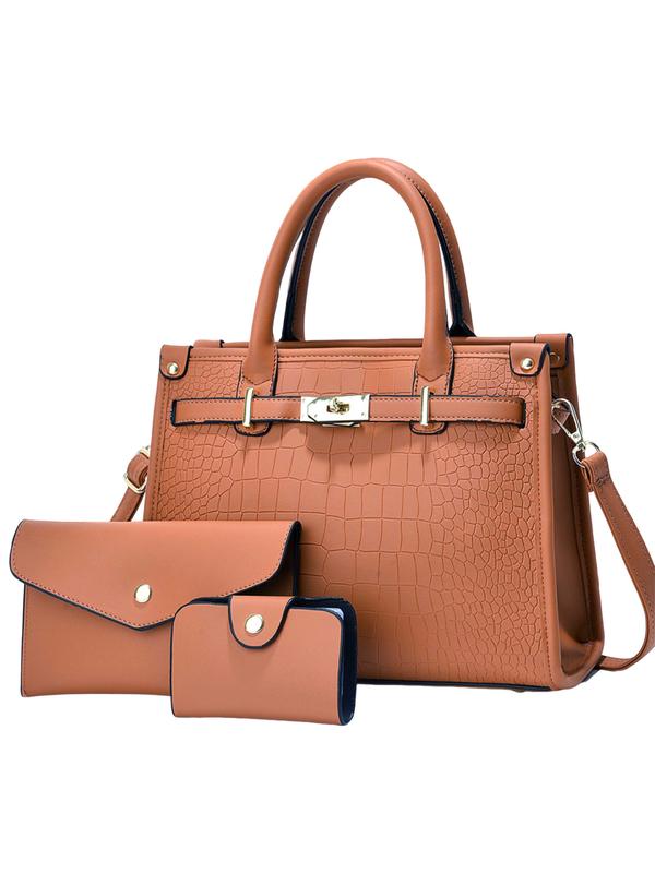Women's Croc Embossed Crossbody Handbag Set in Rusty Orange – front view | Hensley London