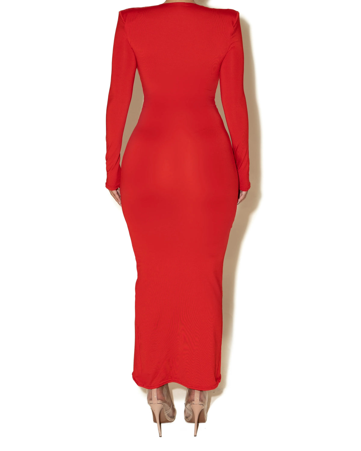 Women's Plunge-Neck Front-Slit Midi Dress – Product view | Hensley London