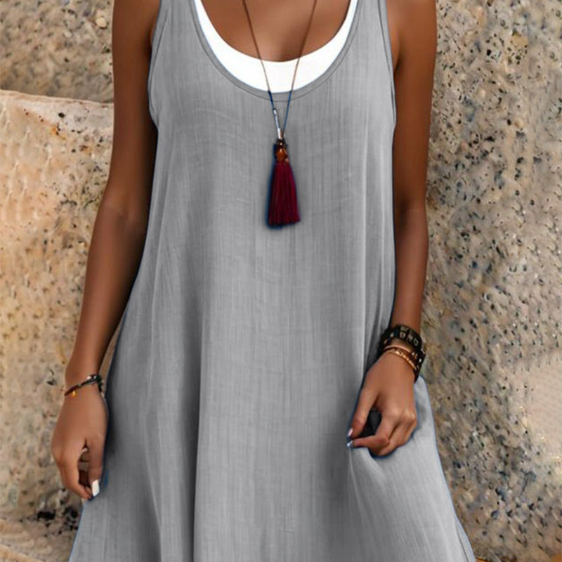 Women's Layered Sleeveless Tank Dress – front view | Hensley London