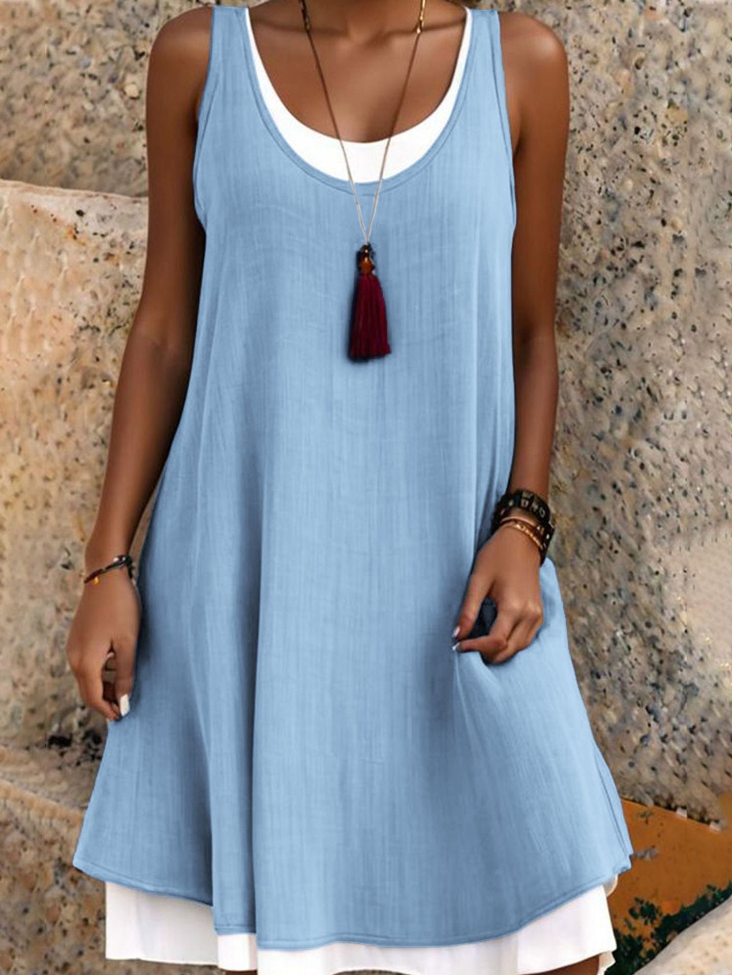 Women's Layered Sleeveless Tank Dress – product view | Hensley London