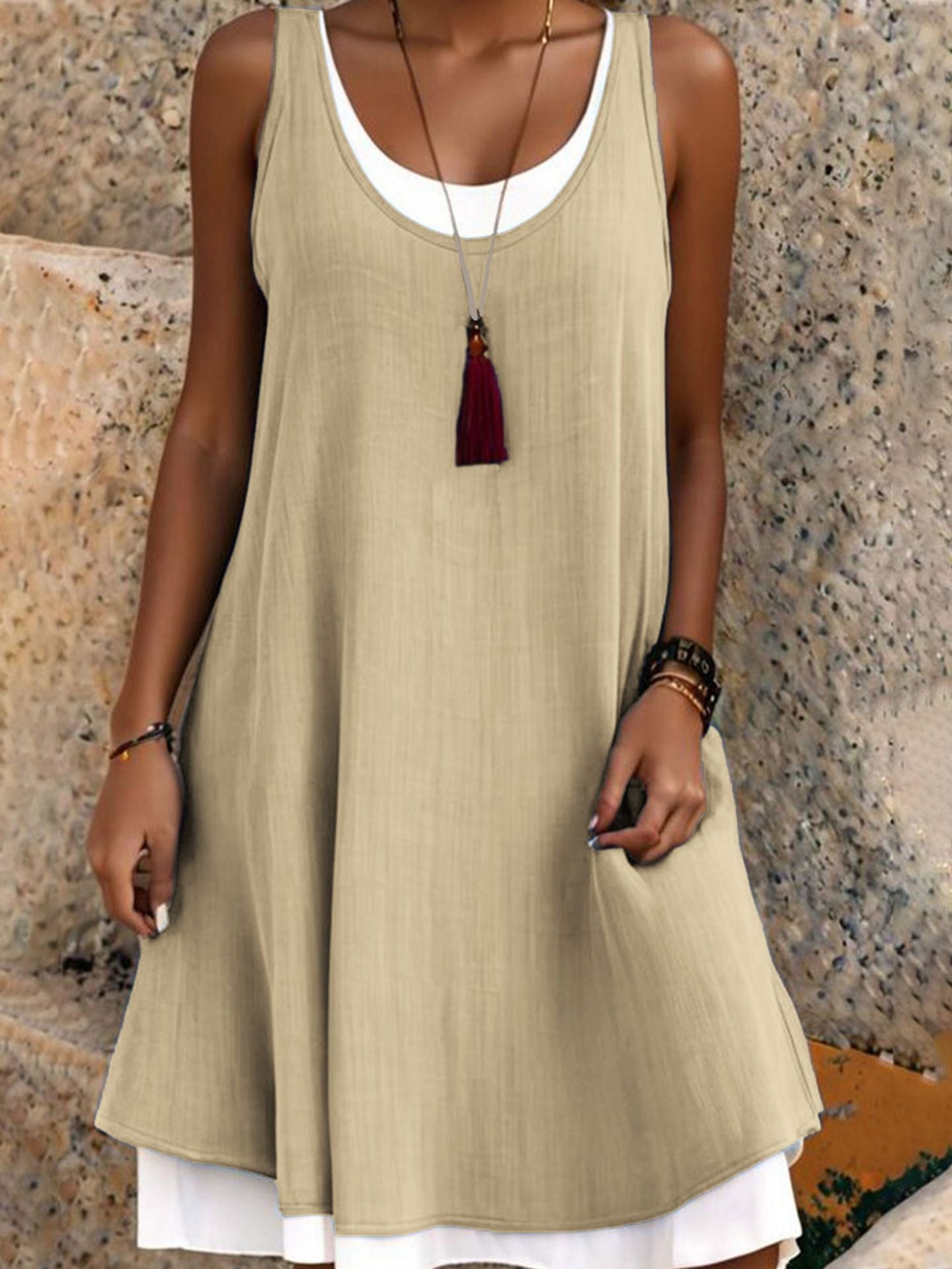 Women's Layered Sleeveless Tank Dress – product view | Hensley London