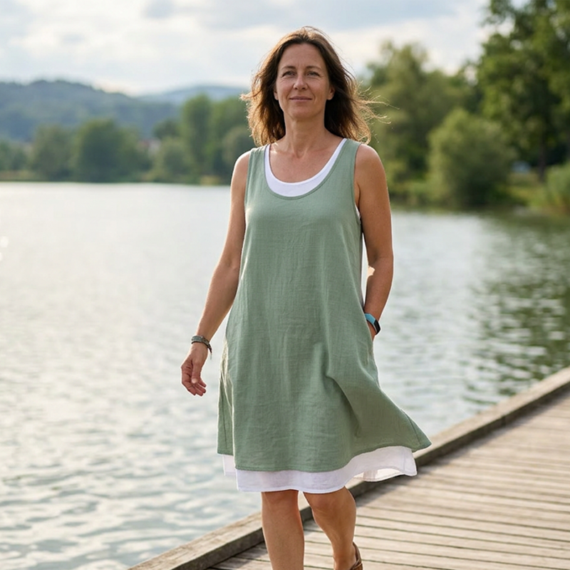 Women's Layered Sleeveless Tank Dress – detail view | Hensley London