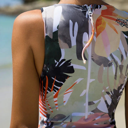 Ava Women's One-Piece Swimsuit | High Neck, Abstract Tropical Print - Image 2