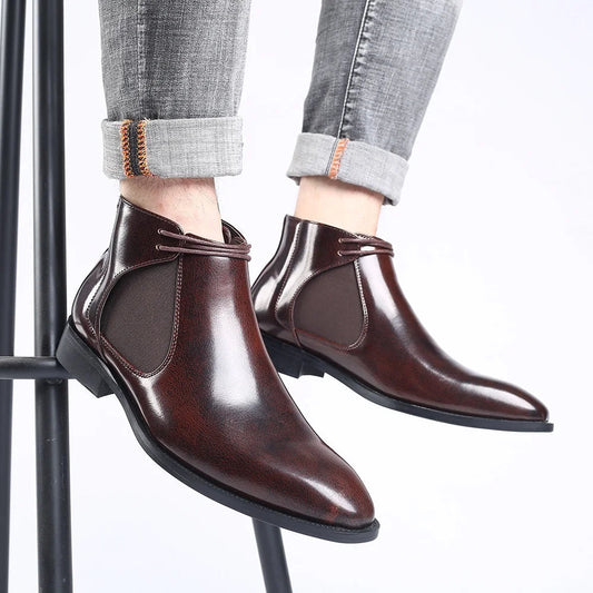 Men's Leather Chelsea Boots in Auburn – front view | Hensley London