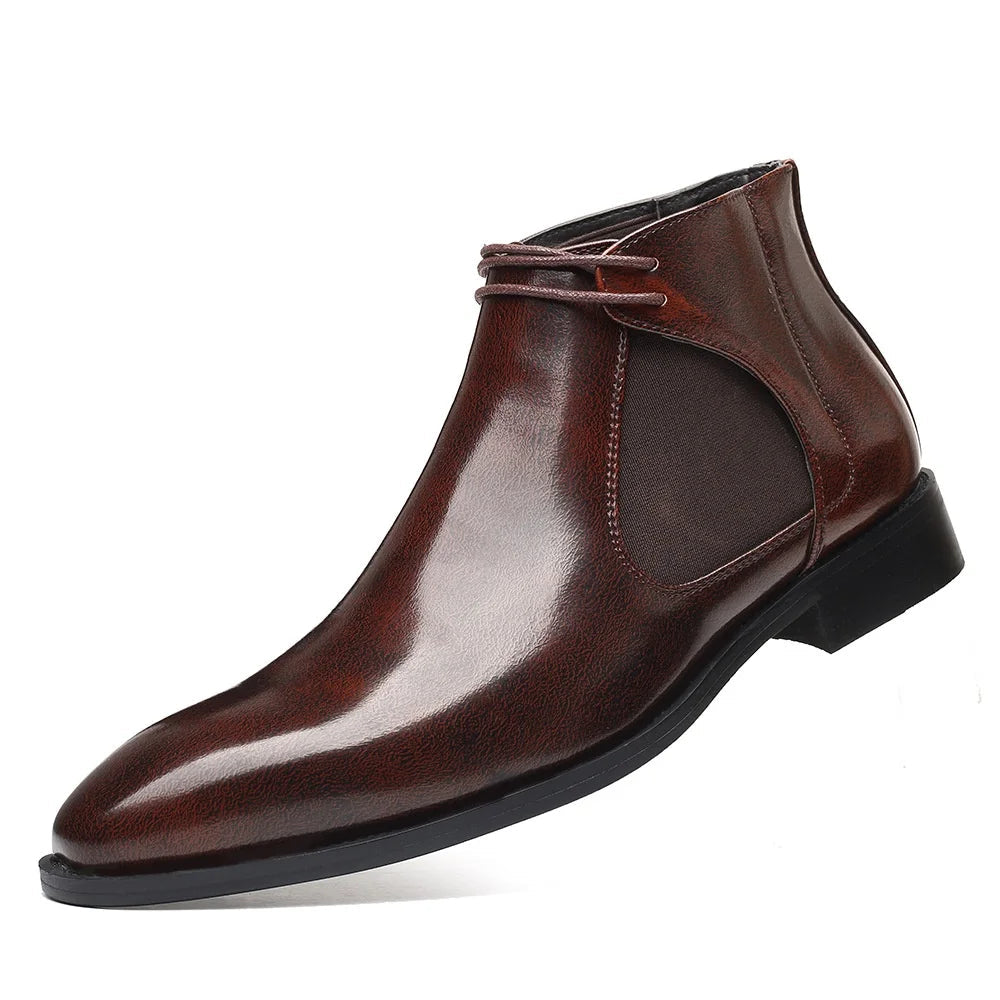 Men's Leather Chelsea Boots in Auburn – side view | Hensley London