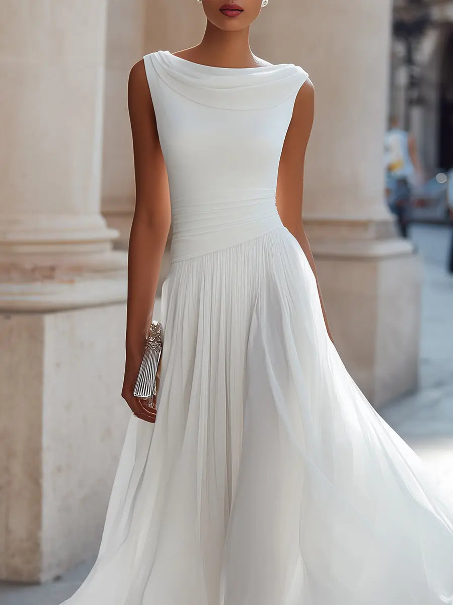 Women's Sleeveless Draped Cowl Neck Midi Dress – Flowy Fit