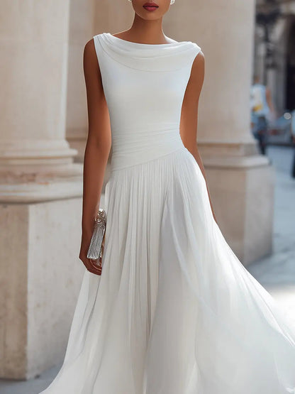 Women's Sleeveless Draped Cowl Neck Midi Dress – Flowy Fit