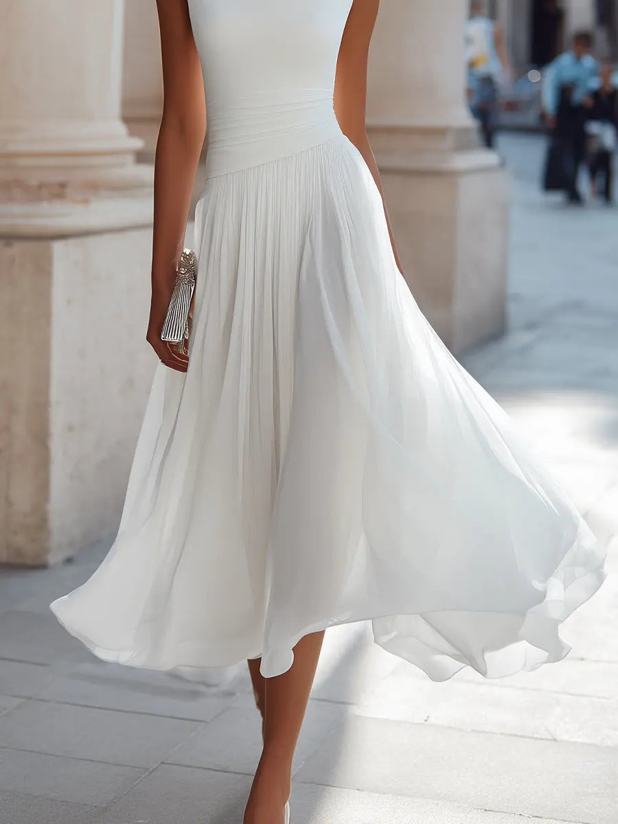 Women's Sleeveless Draped Cowl Neck Midi Dress – Flowy Fit