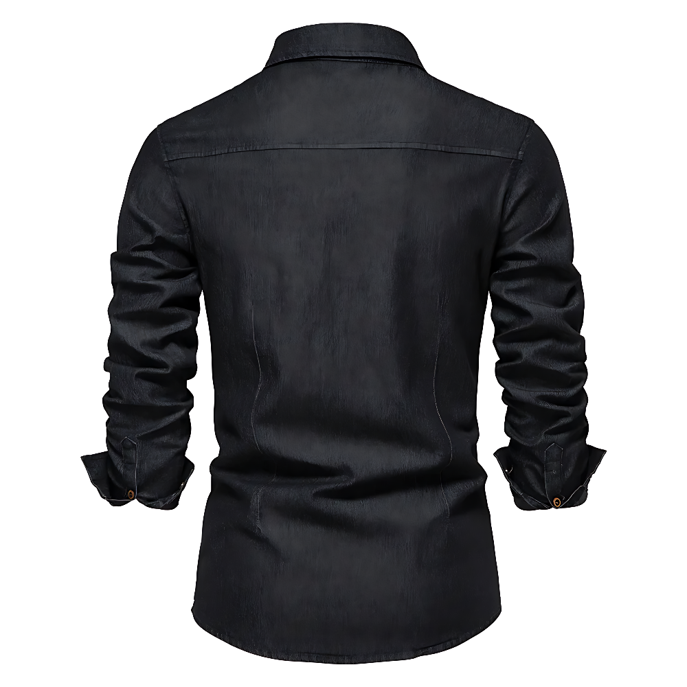 Men's Stretch Cotton Denim Button-Up Shirt – Tailored