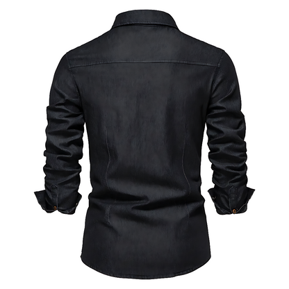 Men's Stretch Cotton Denim Button-Up Shirt – Tailored