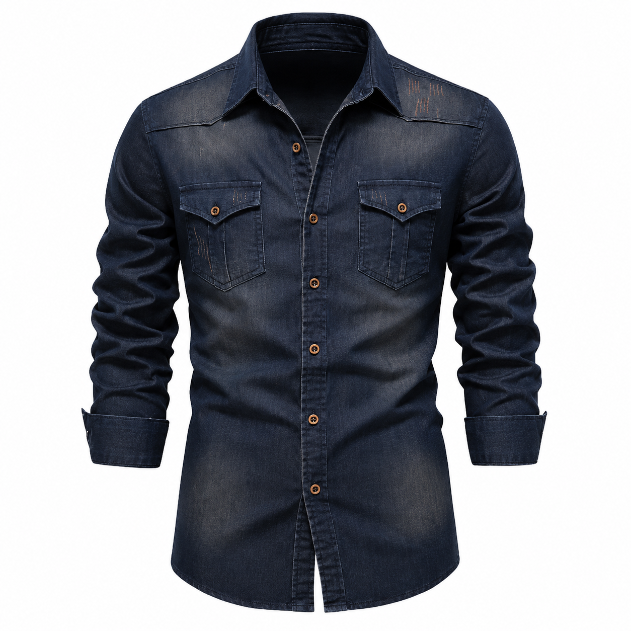 Men's Stretch Cotton Denim Button-Up Shirt – Tailored