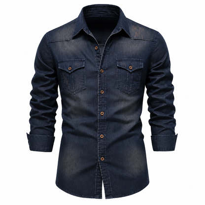 Men's Stretch Cotton Denim Button-Up Shirt – Tailored