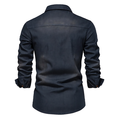 Men's Stretch Cotton Denim Button-Up Shirt – Tailored