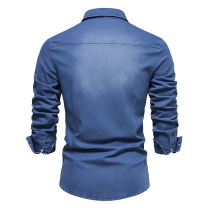 Men's Stretch Cotton Denim Button-Up Shirt – Tailored