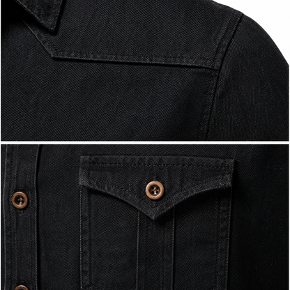 Men's Stretch Cotton Denim Button-Up Shirt – Tailored