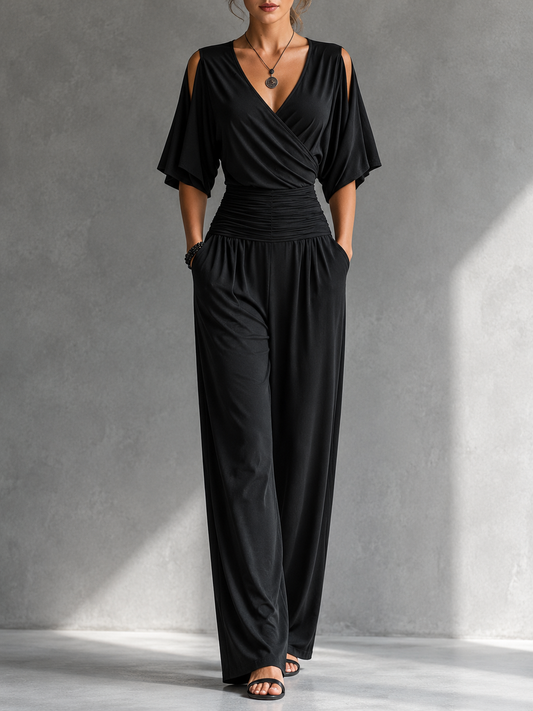 Women's Elegant Off-Shoulder Wide-Leg Jumpsuit – Ruched Waist