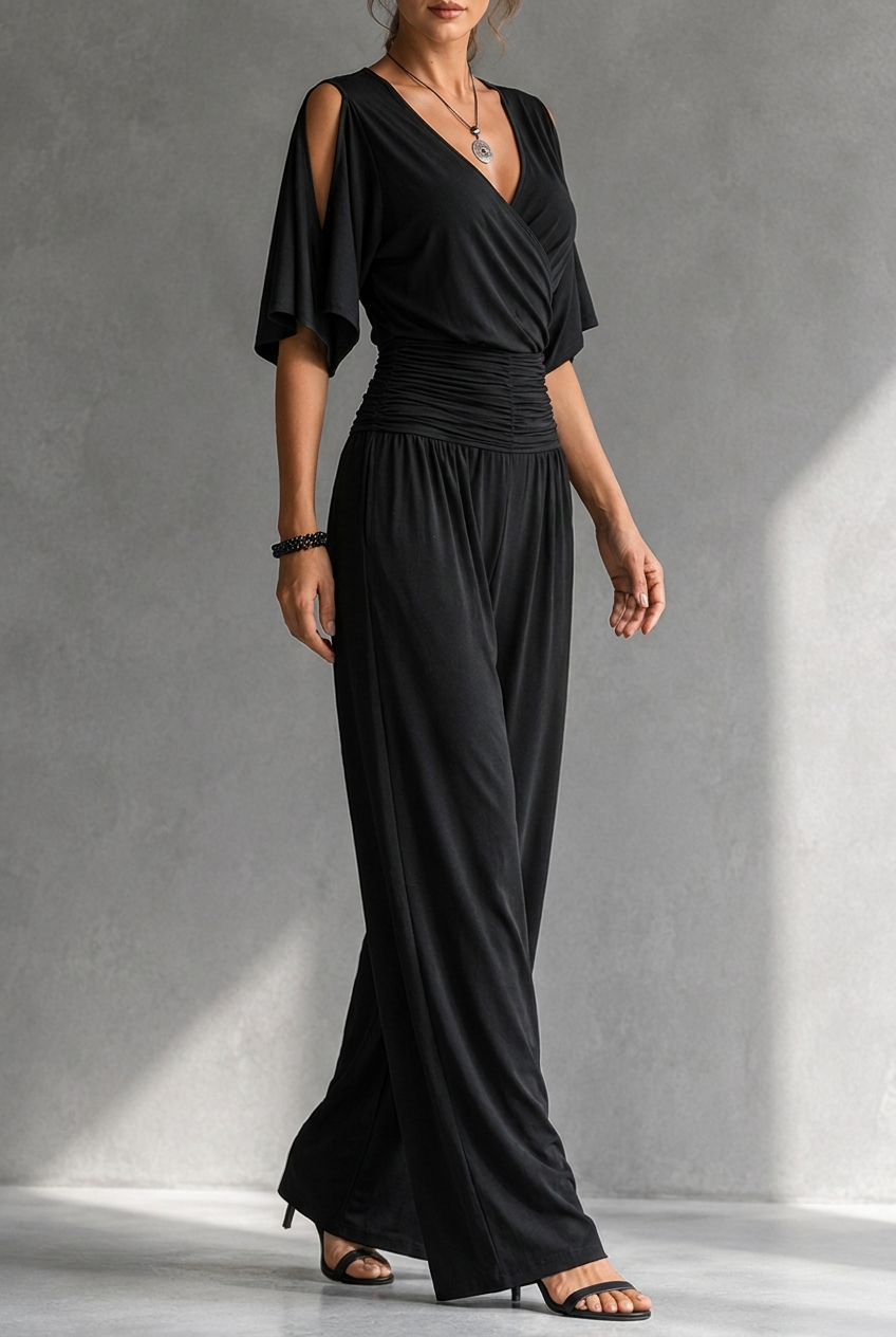 Women's Elegant Off-Shoulder Wide-Leg Jumpsuit – Ruched Waist