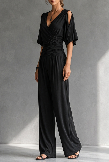 Women's Elegant Off-Shoulder Wide-Leg Jumpsuit – Ruched Waist