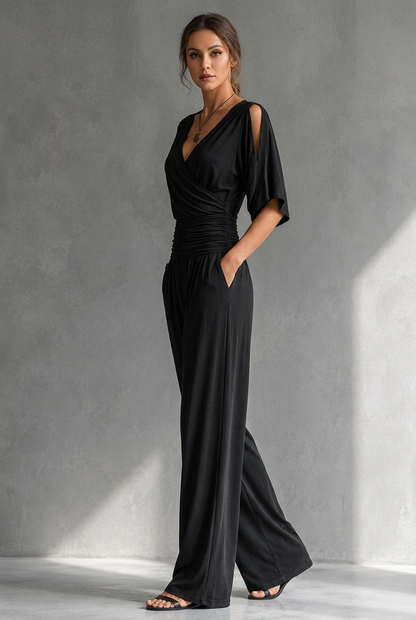 Women's Elegant Off-Shoulder Wide-Leg Jumpsuit – Ruched Waist