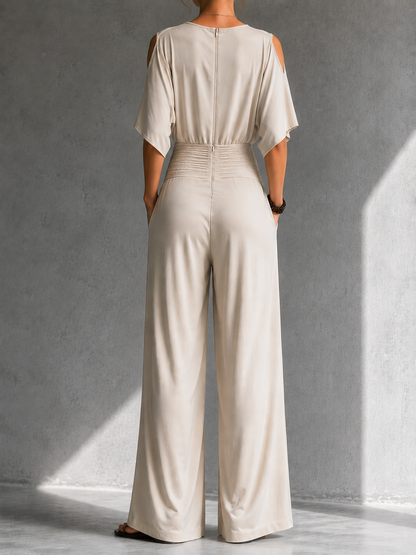 Women's Elegant Off-Shoulder Wide-Leg Jumpsuit – Ruched Waist