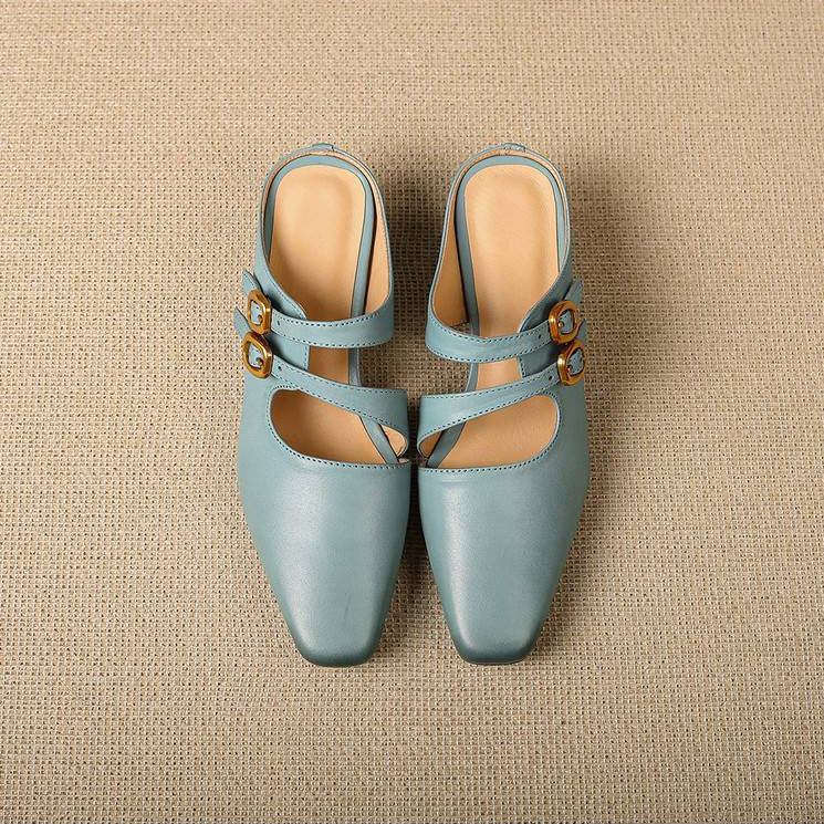 Women's Genuine Leather Dual-Strap Mary Jane Mules – product view | Hensley London