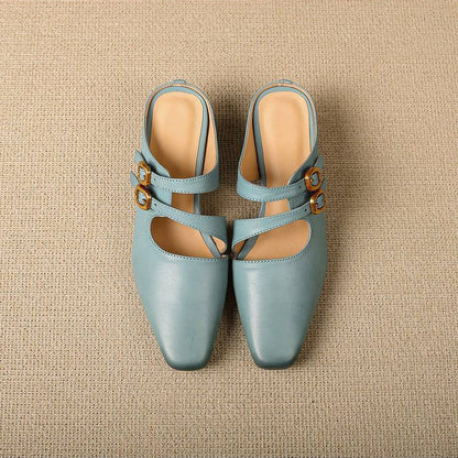 Women's Genuine Leather Dual-Strap Mary Jane Mules – product view | Hensley London