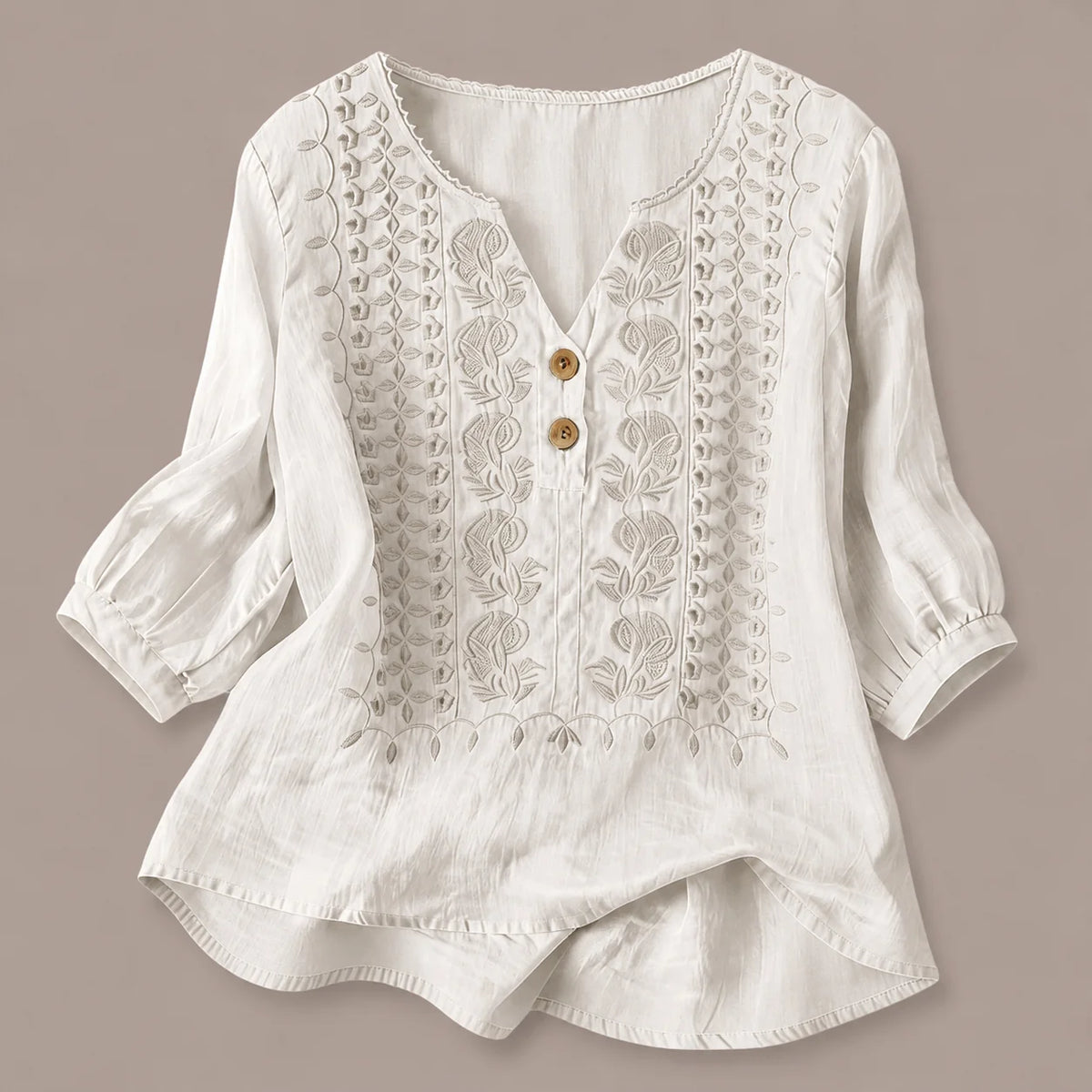 Women's Embroidered V-Neck Blouse in White – product view | Hensley London