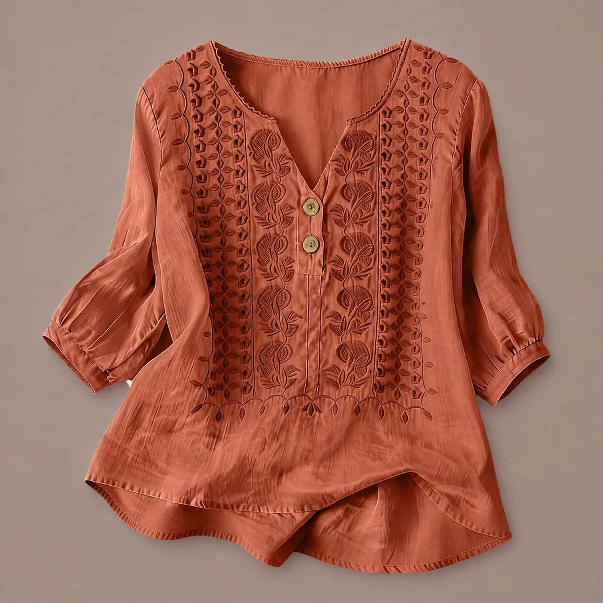 Women's Embroidered V-Neck Blouse in Orange – product view | Hensley London