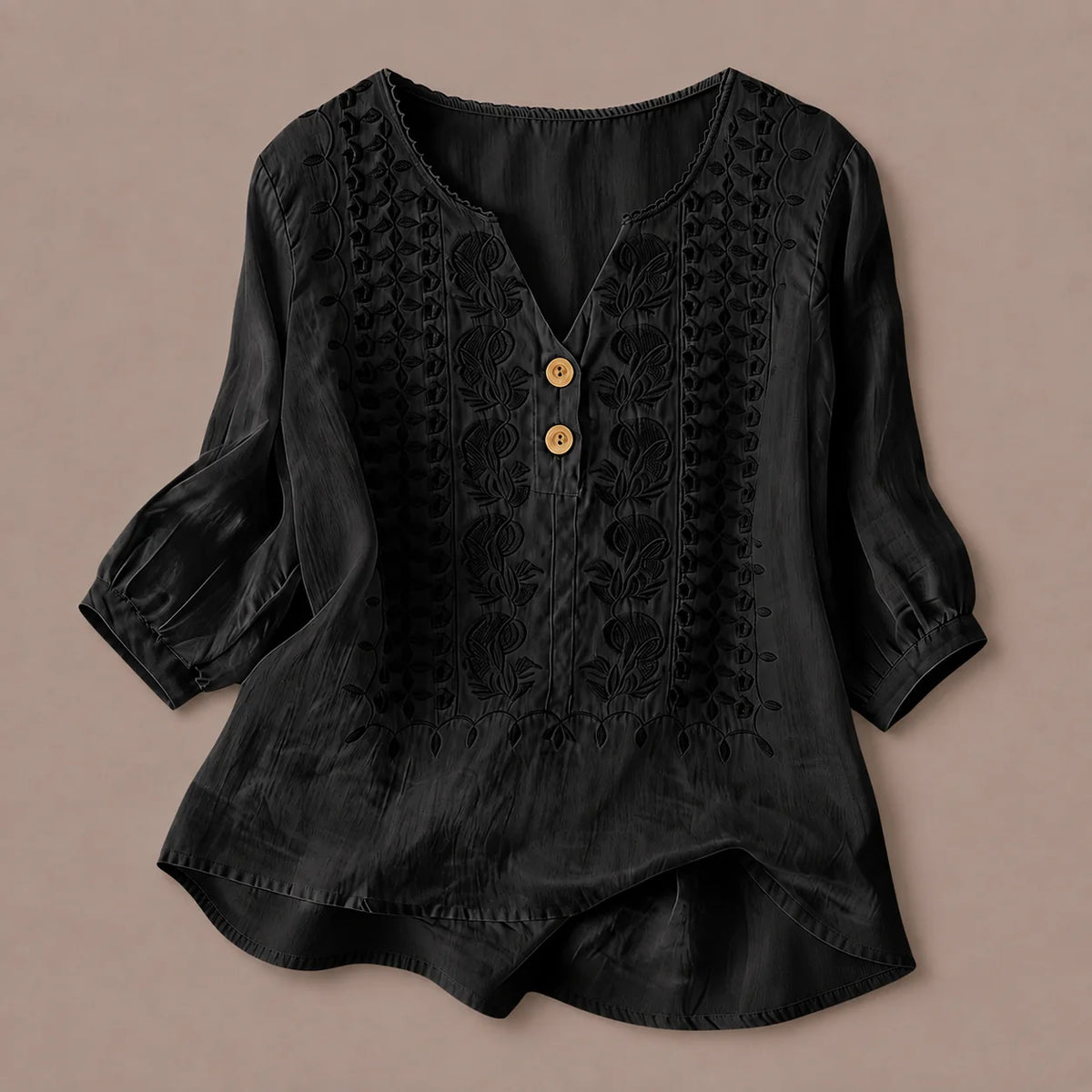 Women's Embroidered V-Neck Blouse in Black – product view | Hensley London