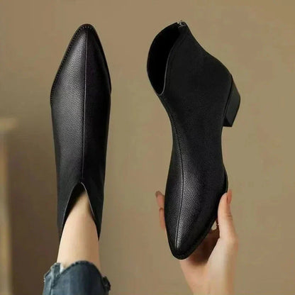 Women's Leather-Look Pointed-Toe Ankle Boots in Black – Product view | Hensley London