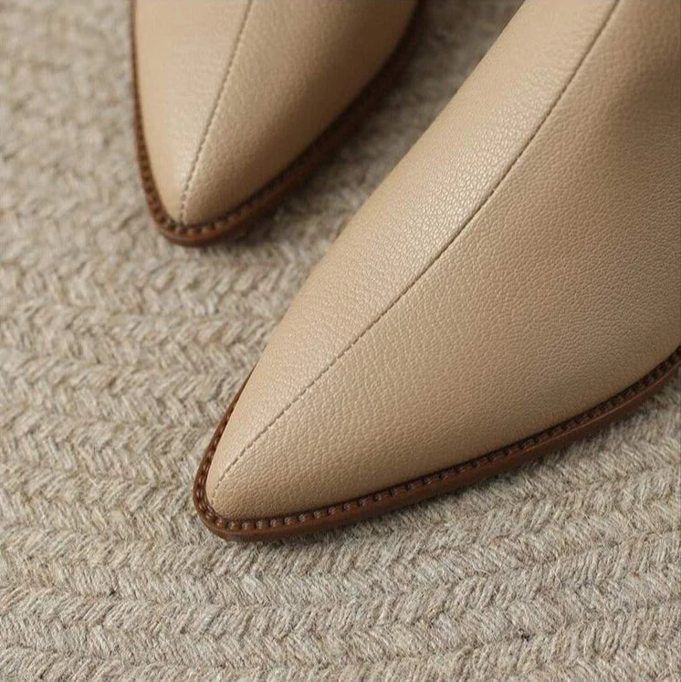 Women's Leather-Look Pointed-Toe Ankle Boots in Beige – Product view | Hensley London