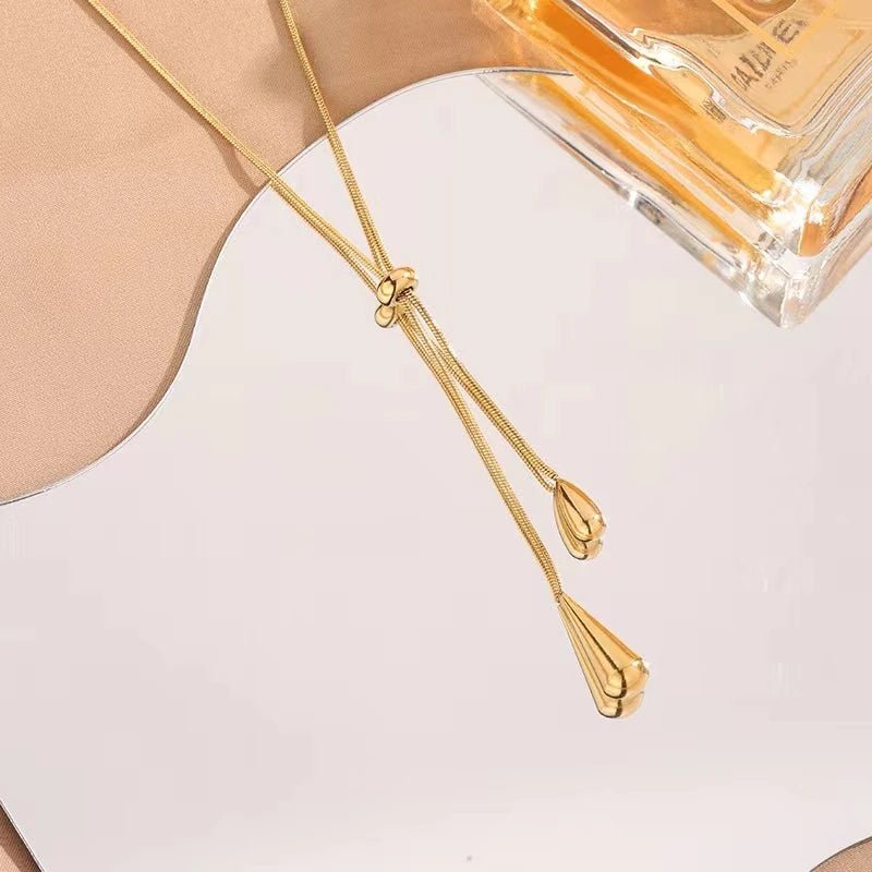 Adjustable Lariat Necklace and Earring Set with Droplet Design – Elegant Stainless Steel Jewelry for Women 2