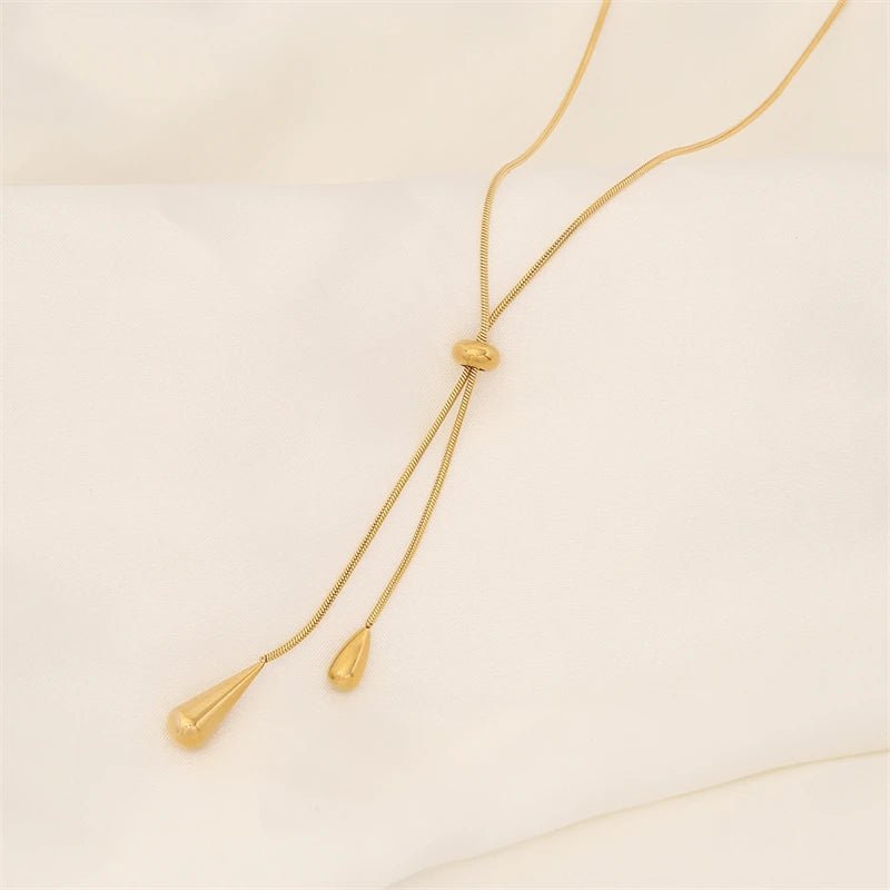 Adjustable Lariat Necklace and Earring Set with Droplet Design – Elegant Stainless Steel Jewelry for Women 5
