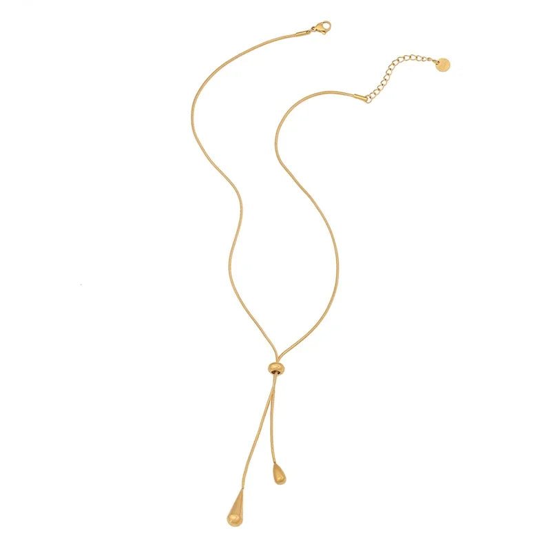 Adjustable Pull Droplet Necklace and Earring Set – Elegant Stainless Steel Jewelry for Women 7