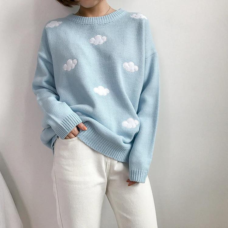 Adorable Clear and Cloudy Sky Loose Sweater 1