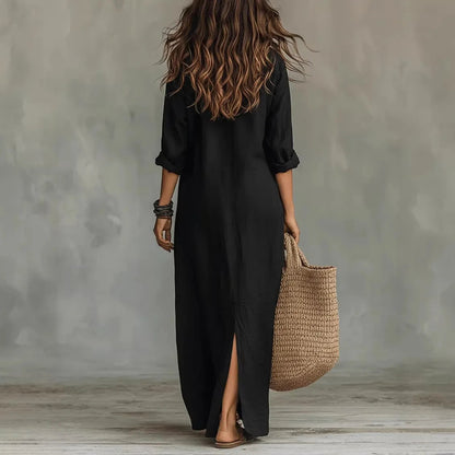 Women's Cotton Collared Shirt Maxi Dress – studio view 3 | Hensley London