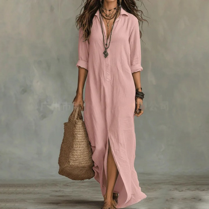 Women's Cotton Collared Shirt Maxi Dress – studio view 4 | Hensley London