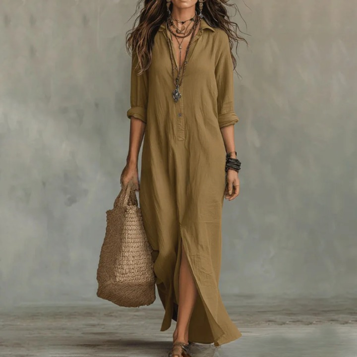 Women's Cotton Collared Shirt Maxi Dress – studio view 5 | Hensley London